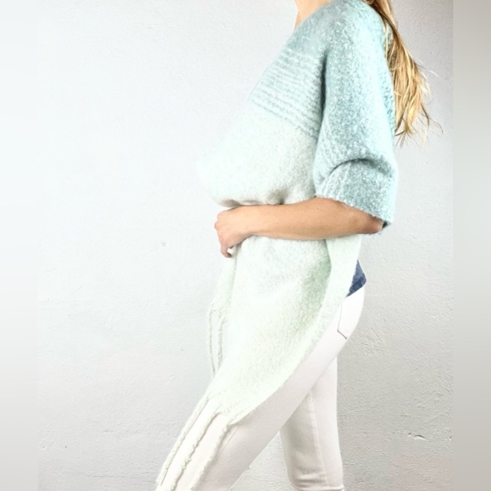 Mer-Sea Fringe Blanket Scarf, Ombré Teal, Soft Cozy Travel Wrap, OS - Picture 2 of 7